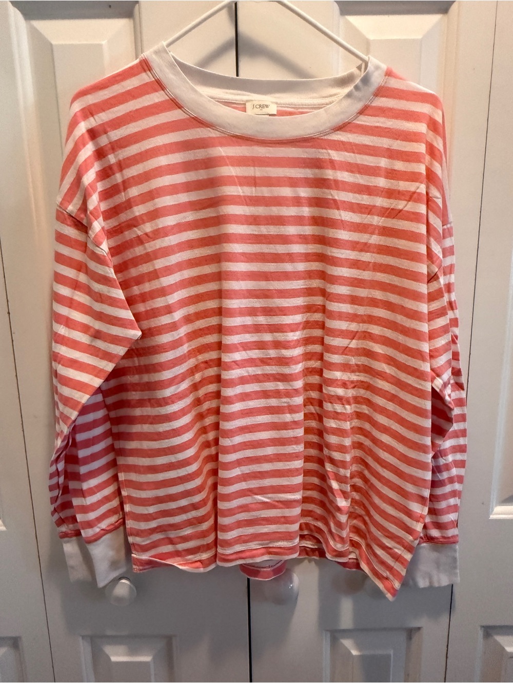 J. Crew Coral Pink and White Striped Long-Sleeve Tee